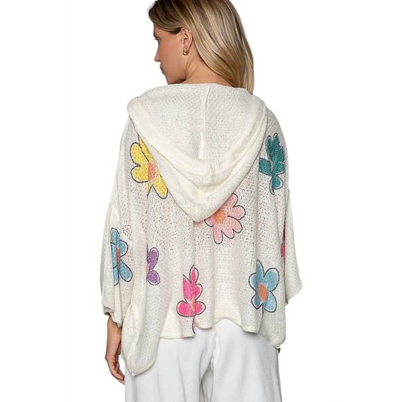 NEW POL flower print hoddie top in ivory - Picture 3 of 3